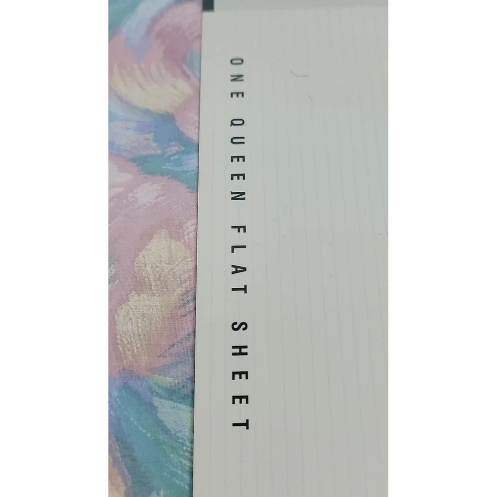 Vintage 1989 Revman Chiffon Queen Flat Sheet Floral Pastel Percale No-Iron USA